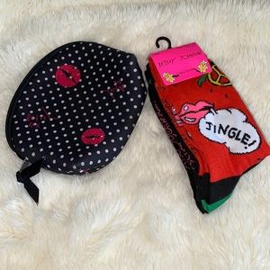 Betsey Johnson socks and make up bag